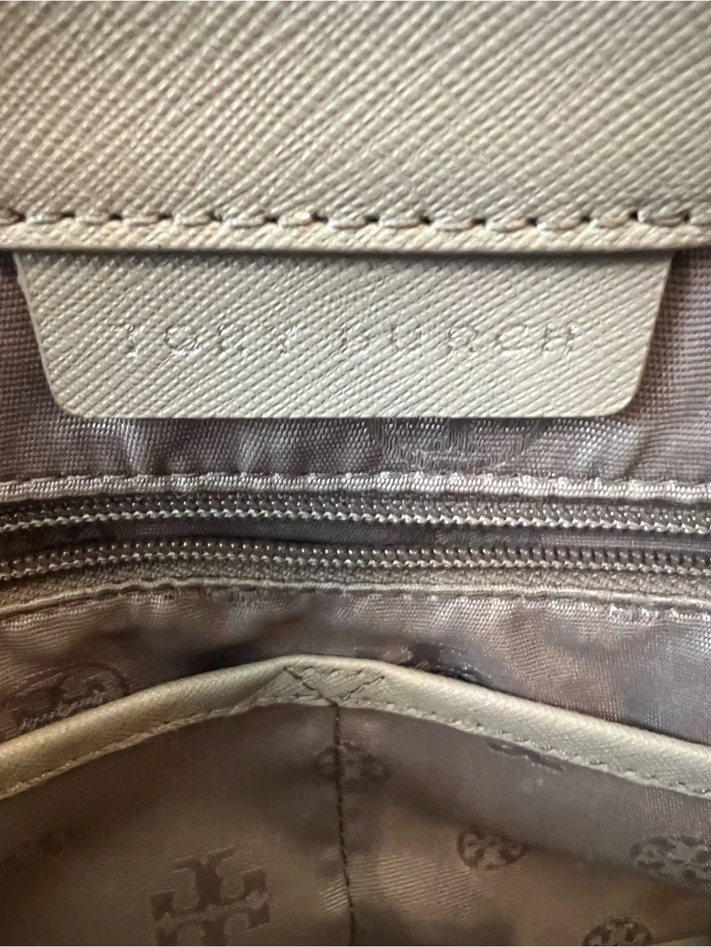 Tory Burch Neutral Taupe Leather Double-Strap Tote